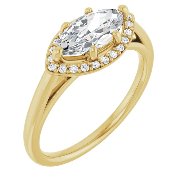 Marquise Yellow Gold East West Halo Style Engagement Ring