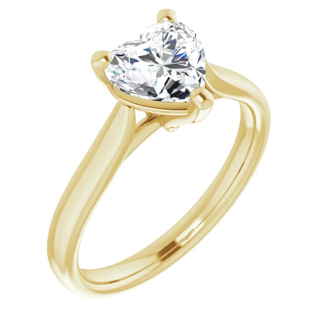 Three Claw Yellow Gold Heart Solitaire Engagement Ring