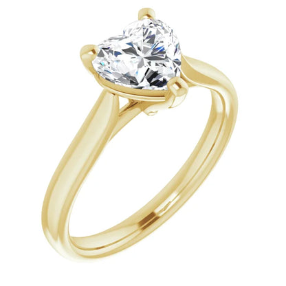 Three Claw Yellow Gold Heart Solitaire Engagement Ring