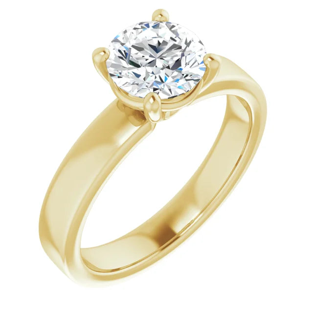 Round Brilliant Yellow Gold Wide Band Solitaire Engagement Ring