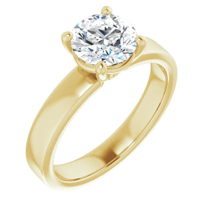 Round Brilliant Yellow Gold Wide Band Solitaire Engagement Ring