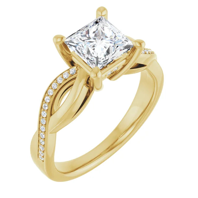 Princess Yellow Gold Claw Set Twist Style Engagement Ring 