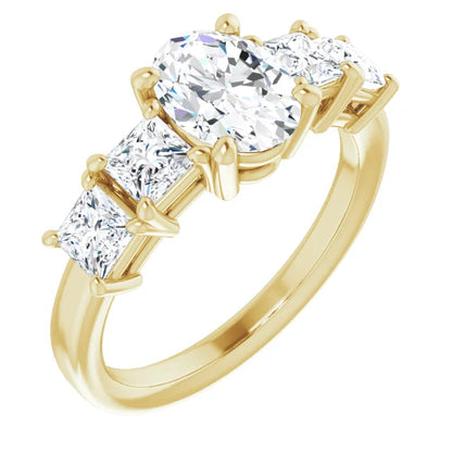 Oval Yellow Gold Multi Stone Accent Style Engagement Ring