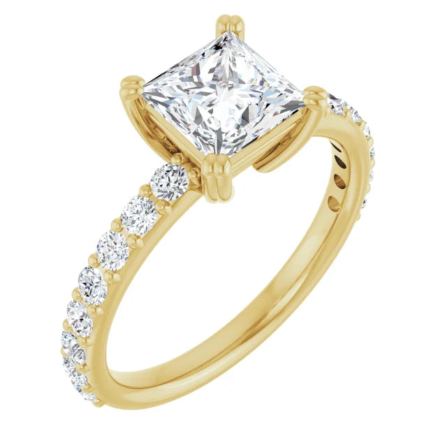 Princess Yellow Gold Claw Set Style Engagement Ring