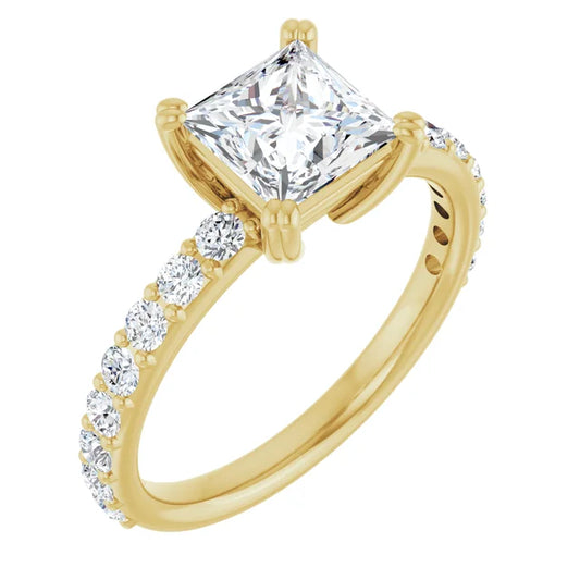 Princess Yellow Gold Claw Set Style Engagement Ring