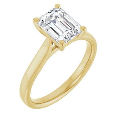 Four Claw Yellow Gold Emerald Solitaire Engagement Ring