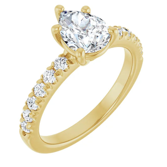 Pear Five Claw Pave Yellow Gold Engagement Ring 