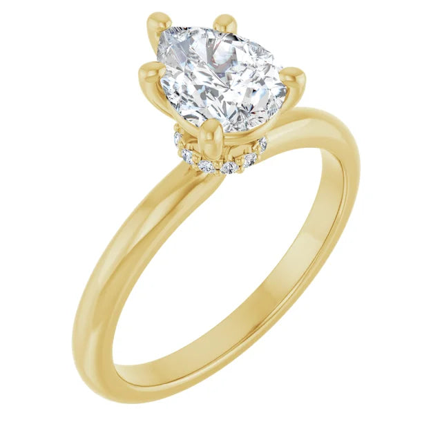 Pear Cut Yellow Gold Low Hidden Halo Solitaire Engagement Ring