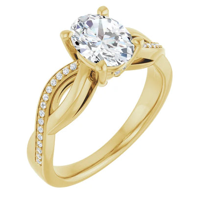 Oval Yellow Gold Claw Set Twist Style Engagement Ring 