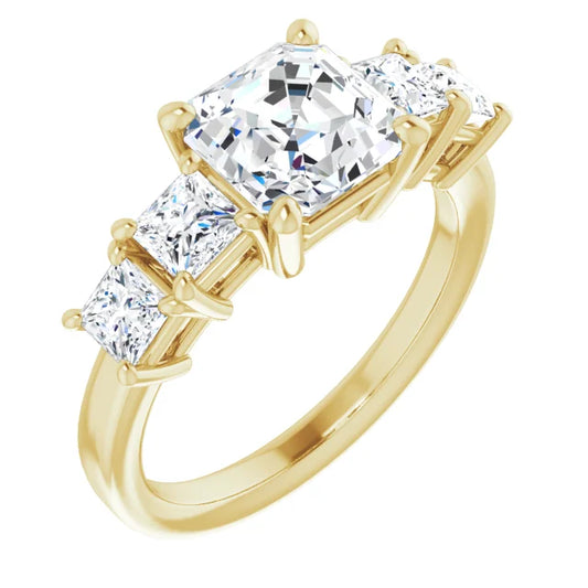 Asscher Yellow Gold Multi Stone Accent Style Engagement Ring