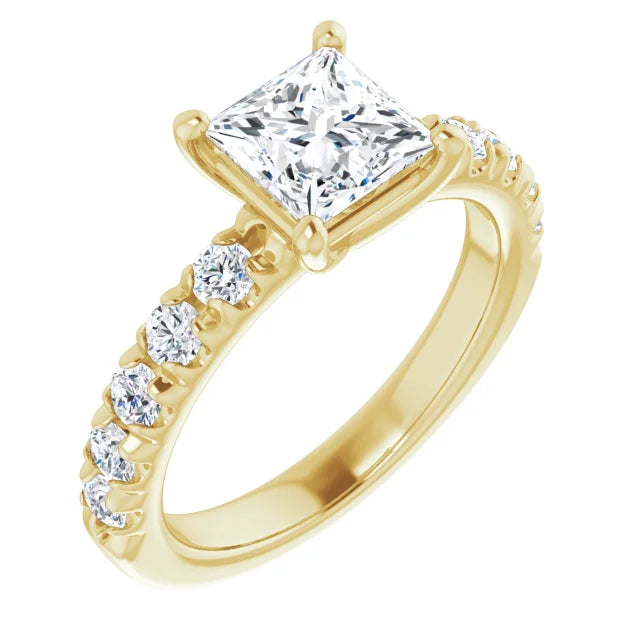 Princess Yellow Gold Four Claw Set Style Engagement Ring