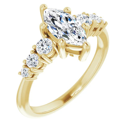 Marquise Yellow Gold Multi Stone Accent Style Engagement Ring