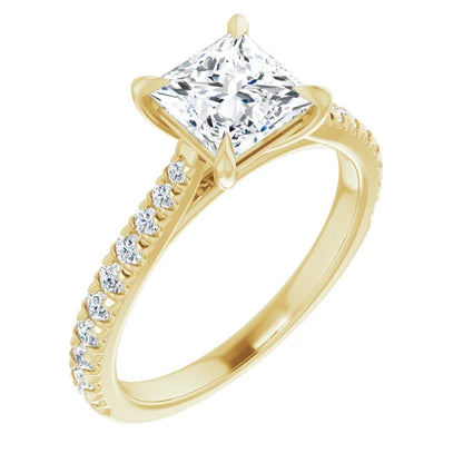 Princess Yellow Gold Claw Set Style Engagement Ring