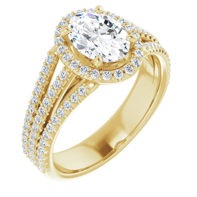 Oval Yellow Gold Halo Style Engagement Ring