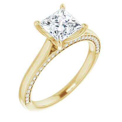 Princess Yellow Gold Solitaire & Hidden Diamond Band Engagement Ring