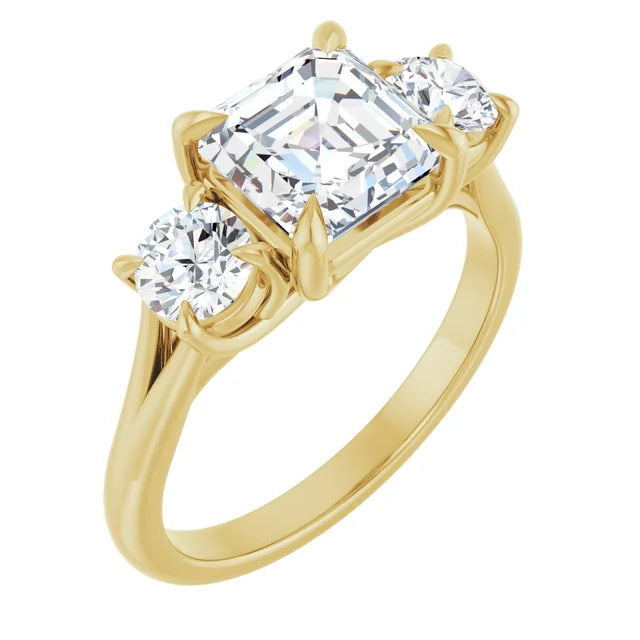 Asscher Yellow Gold Accent Engagement Ring