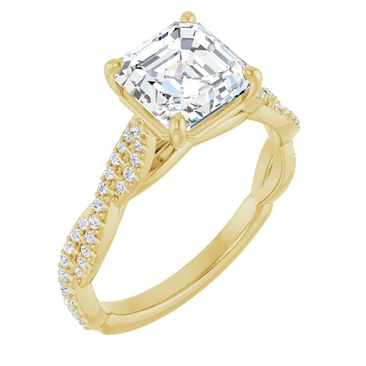 Asscher Yellow Gold Twist Style Engagement Ring