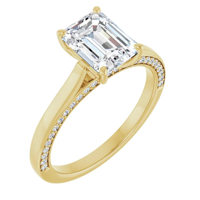 Emerald Yellow Gold Solitaire & Hidden Diamond Band Engagement 