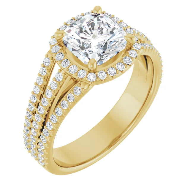 Cushion Yellow Gold Halo Style Engagement Ring