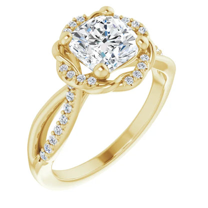 Cushion Yellow Gold Antique Inspired Design Engagement Ring