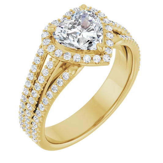 Heart Yellow Gold Halo Style Engagement Ring