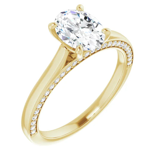 Oval Yellow Gold Solitaire & Hidden Diamond Band Engagement Ring
