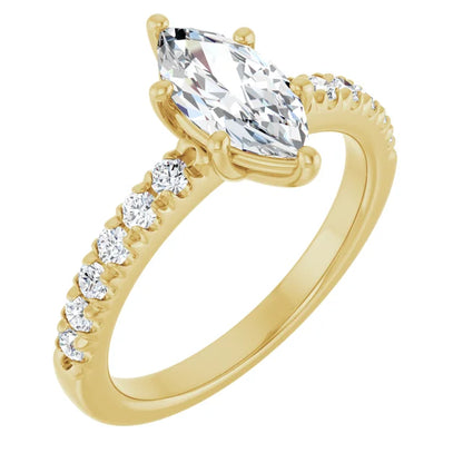 Marquise Six Claw Pave Yellow Gold Engagement Ring 