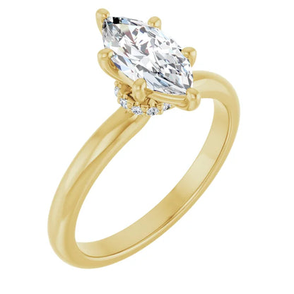 Marquise Cut Yellow Gold Low Hidden Halo Solitaire Engagement Ring