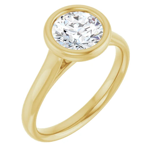 Round Brilliant Yellow Gold Solitaire Bezel Lab Diamond Engagement Ring 