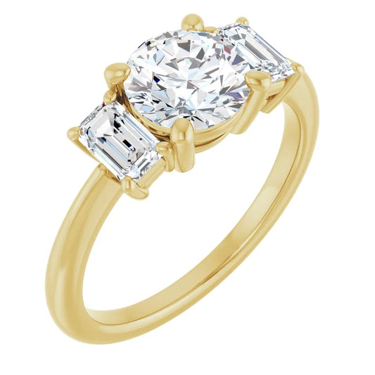 Round Brilliant Yellow Gold Tri Stone Lab Diamond Engagement Ring