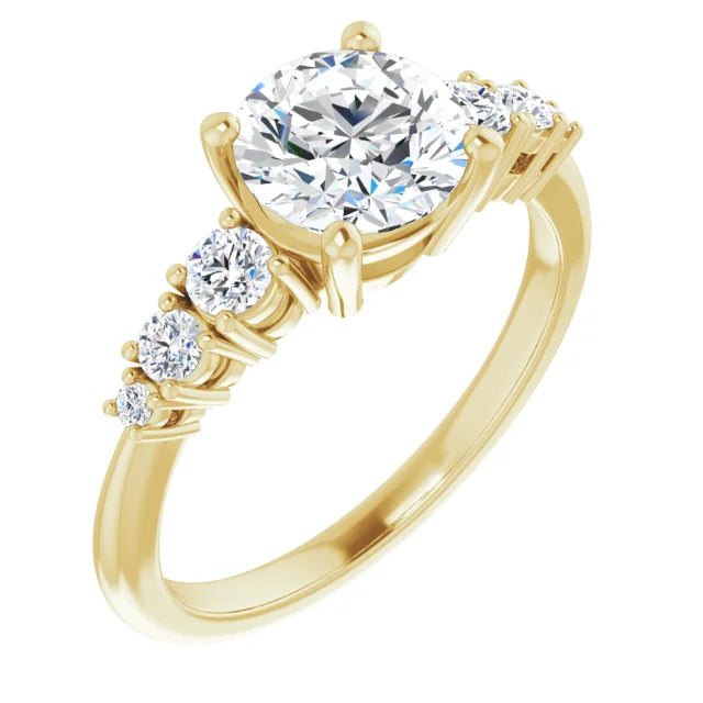 Round Brilliant Yellow Gold Multi Stone Accent Style Engagement Ring