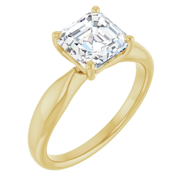 Asscher Yellow Gold Knife Edge Solitaire Engagement Ring
