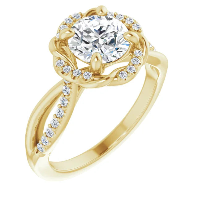 Round Brilliant Yellow Gold Antique Inspired Design Engagement Ring