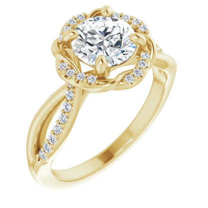 Round Brilliant Yellow Gold Antique Inspired Design Engagement Ring