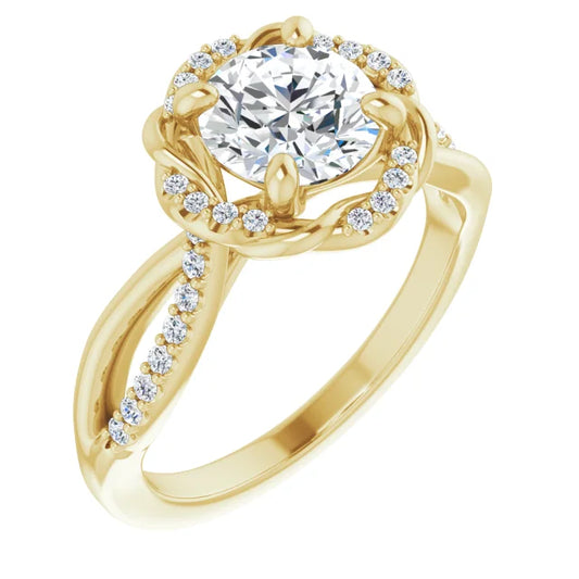 Round Brilliant Yellow Gold Antique Inspired Design Engagement Ring