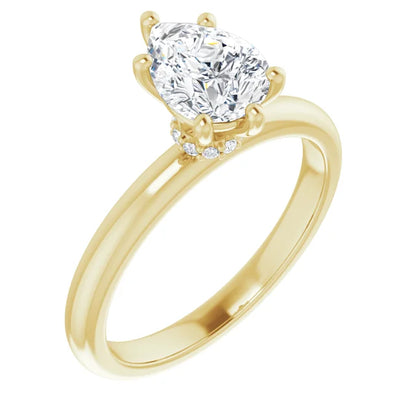 Pear Cut Yellow Gold Low Hidden Halo Solitaire Engagement Ring