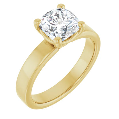 Cushion Yellow Gold Wide Band Solitaire Engagement Ring