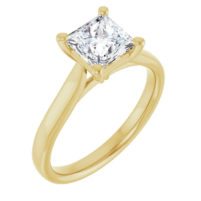 Four Claw Yellow Gold Princess Solitaire Engagement Ring
