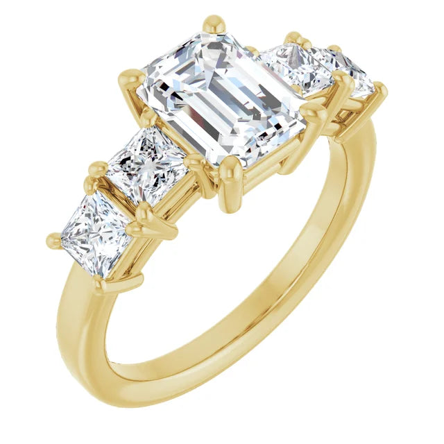 Emerald Yellow Gold Multi Stone Accent Style Engagement Ring