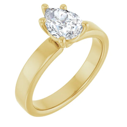 Pear Yellow Gold Wide Band Solitaire Engagement Ring