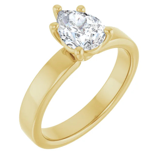 Pear Yellow Gold Wide Band Solitaire Engagement Ring