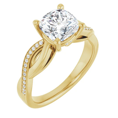Cushion Yellow Gold Claw Set Twist Style Engagement Ring 