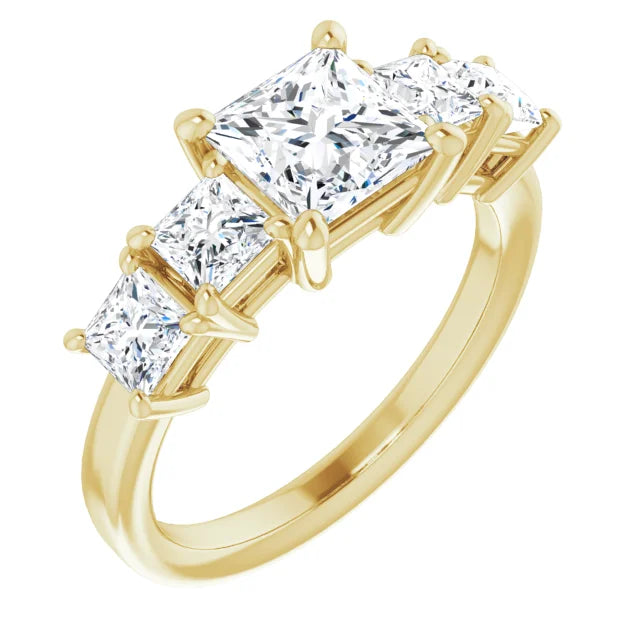 Princess Yellow Gold Multi Stone Accent Style Engagement Ring