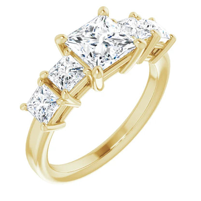 Princess Yellow Gold Multi Stone Accent Style Engagement Ring