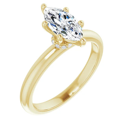 Marquise Cut Yellow Gold Low Hidden Halo Solitaire Engagement Ring