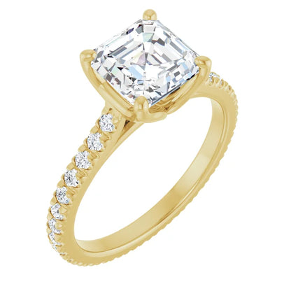 Asscher Yellow Gold Claw Set Eternity Style Engagement Ring