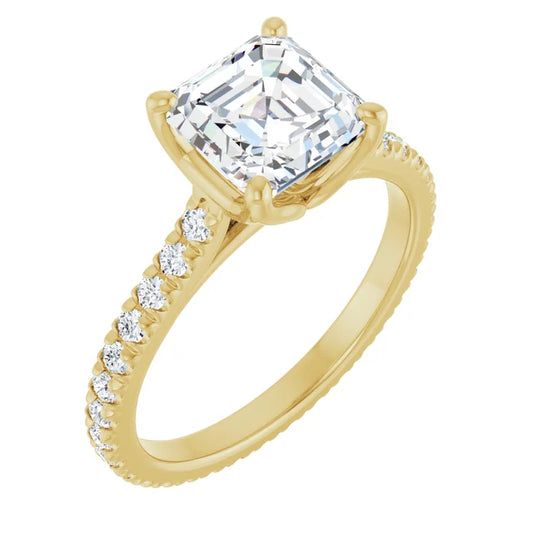 Asscher Yellow Gold Claw Set Eternity Style Engagement Ring
