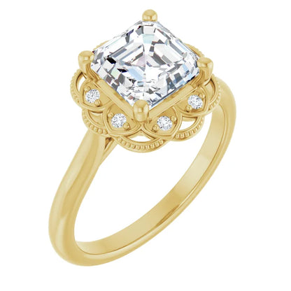 Asscher Yellow Gold Antique Inspired Design Engagement Ring