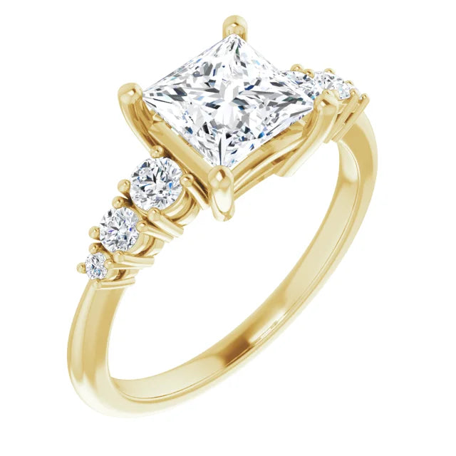 Princess Yellow Gold Multi Stone Accent Style Engagement Ring