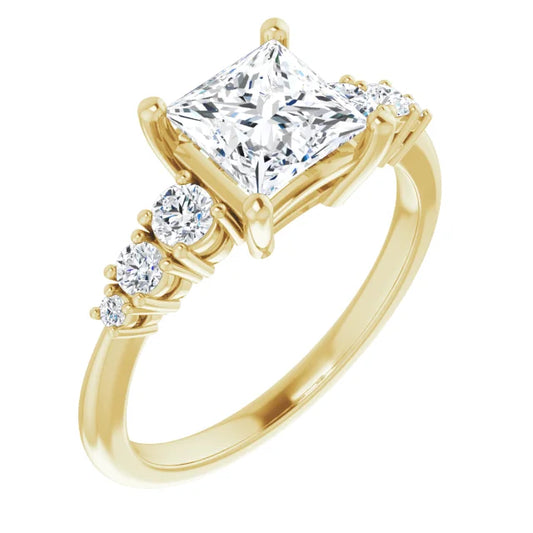 Princess Yellow Gold Multi Stone Accent Style Engagement Ring